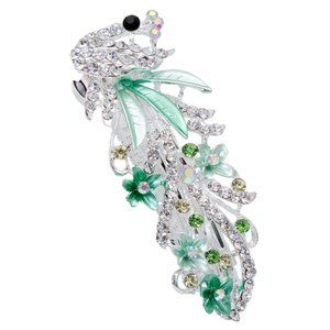 Rhinestone Green Peacock Barrette Hair Clasp